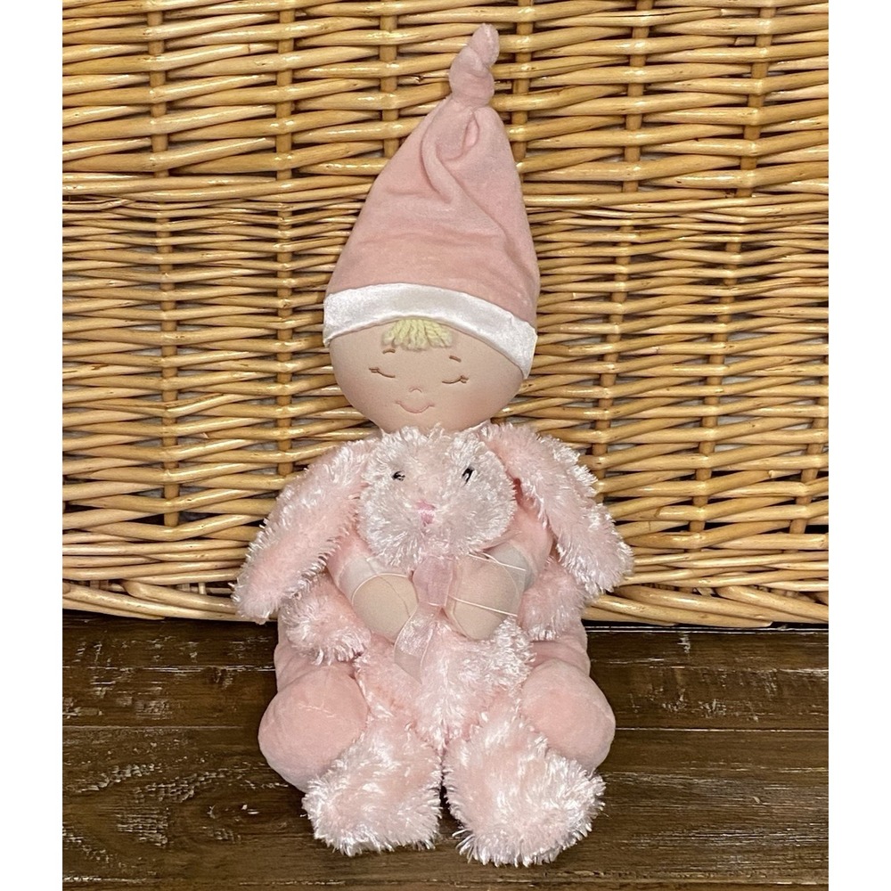 BABY GUND Doll Sleeping Baby Lovey Pink Blonde Hair Satin Trim 58640 w/Bunny